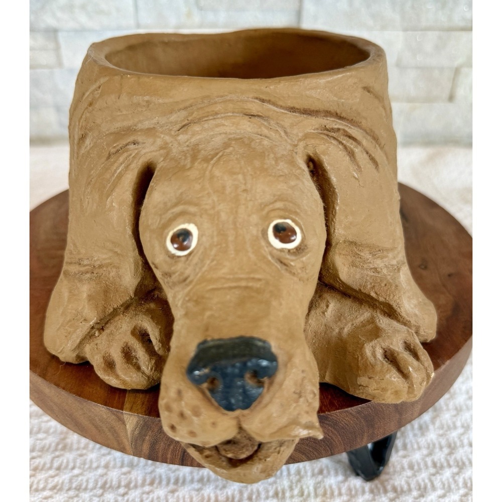 Dog Planter, Dave Grossman 1975 Vintage 1970s Art Pottery Hand Thrown Signed